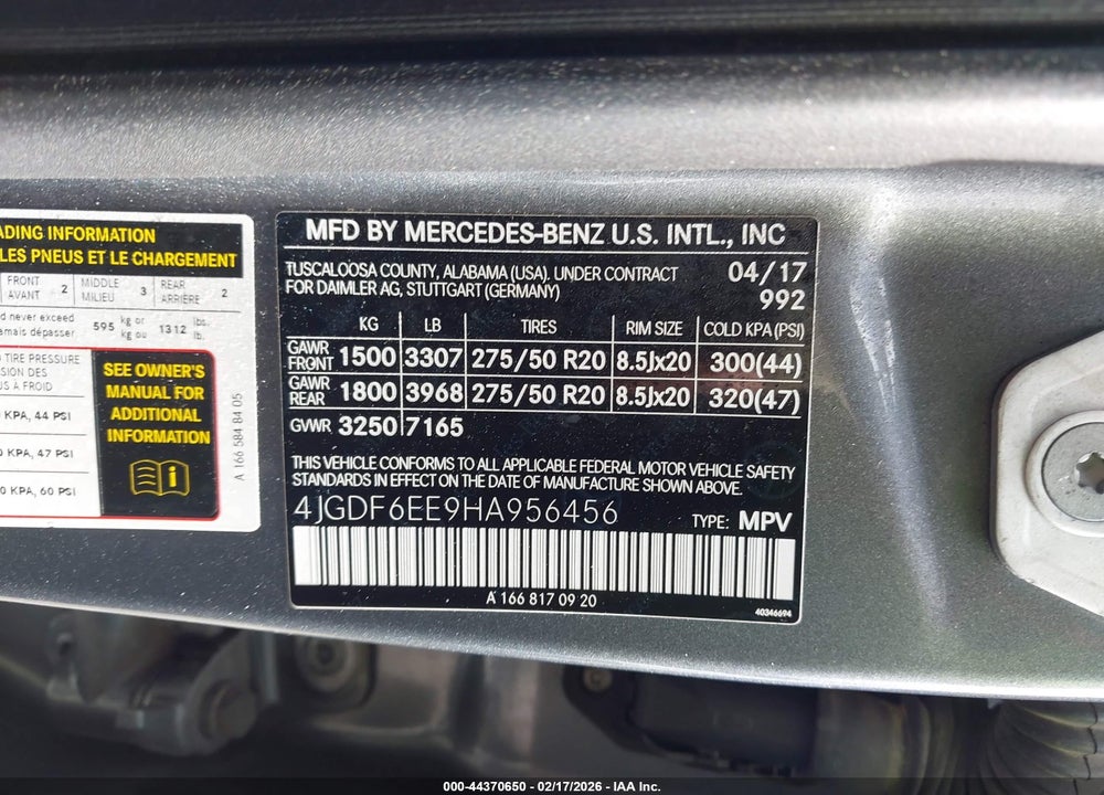 2017 MERCEDES-BENZ GLS 450 4MATIC VIN: 4JGDF6EE9HA956456