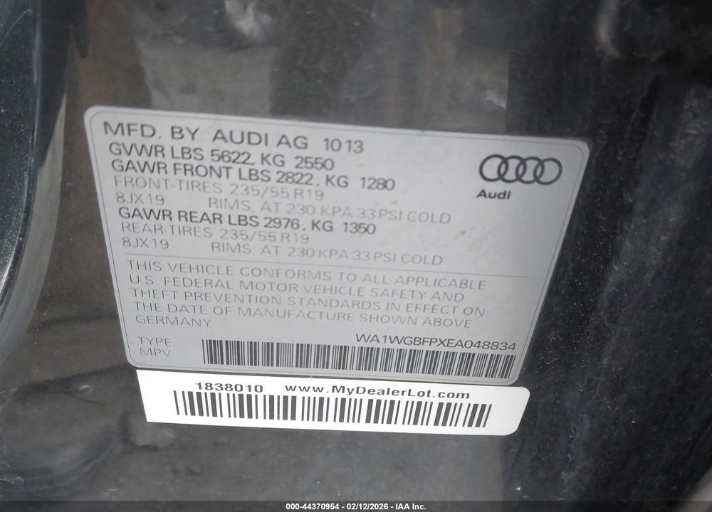 2014 AUDI Q5 3.0T PREMIUM PLUS VIN: WA1WGBFPXEA048834