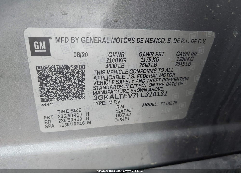 2020 GMC TERRAIN SLE VIN: 3GKALTEV7LL318131