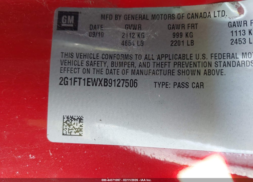 2011 CHEVROLET CAMARO 2SS VIN: 2G1FT1EWXB9127506