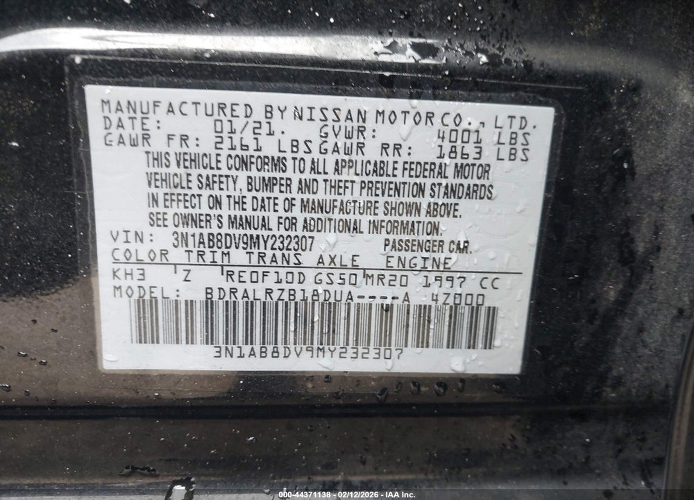 2021 NISSAN SENTRA SR XTRONIC CVT VIN: 3N1AB8DV9MY232307