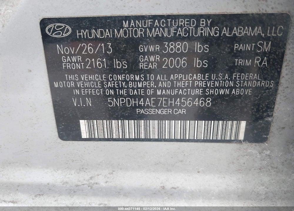 2014 HYUNDAI ELANTRA LIMITED VIN: 5NPDH4AE7EH456468