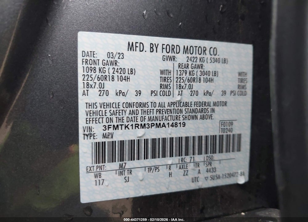 2023 FORD MUSTANG MACH-E SELECT VIN: 3FMTK1RM3PMA14819