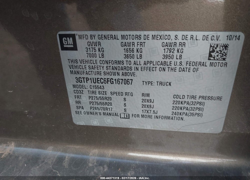 2015 GMC SIERRA 1500 SLE VIN: 3GTP1UEC6FG167067