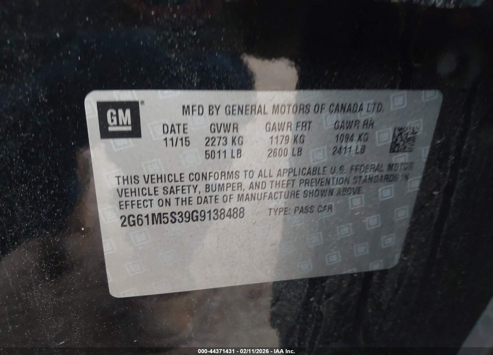 2016 CADILLAC XTS LUXURY COLLECTION VIN: 2G61M5S39G9138488