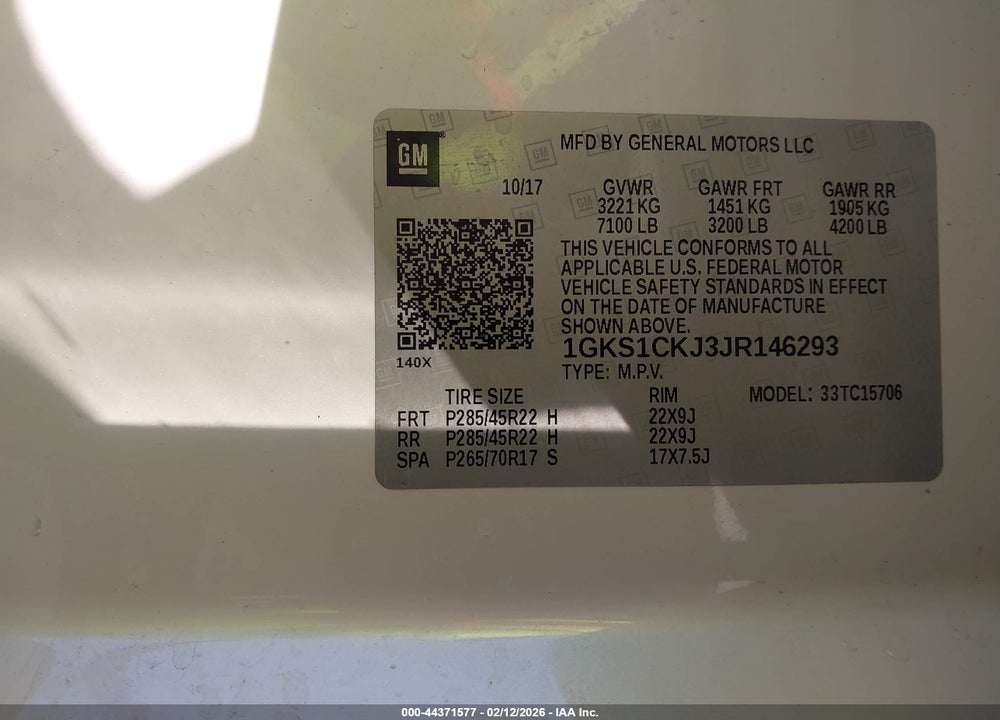2018 GMC YUKON DENALI VIN: 1GKS1CKJ3JR146293