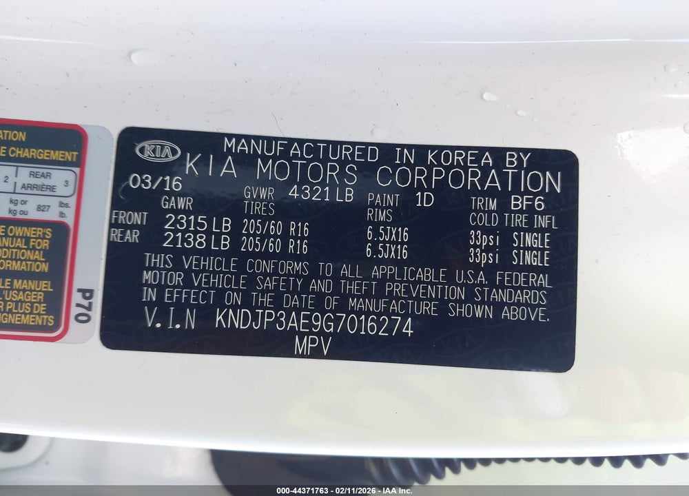 2016 KIA SOUL EV VIN: KNDJP3AE9G7016274