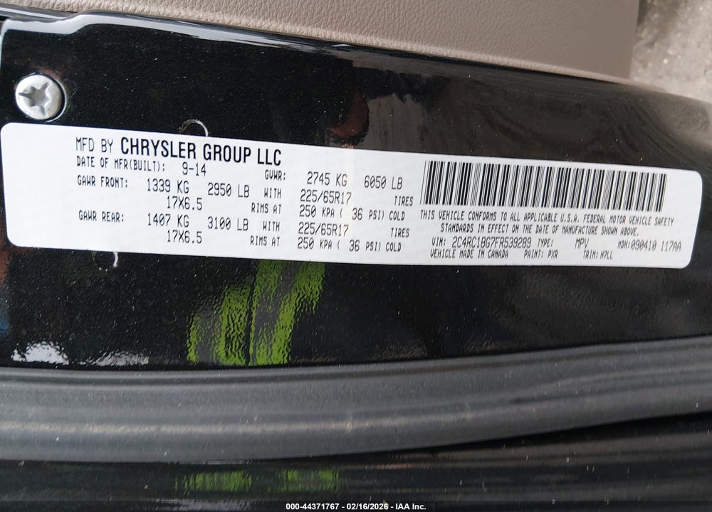 2015 CHRYSLER TOWN & COUNTRY TOURING VIN: 2C4RC1BG7FR539289