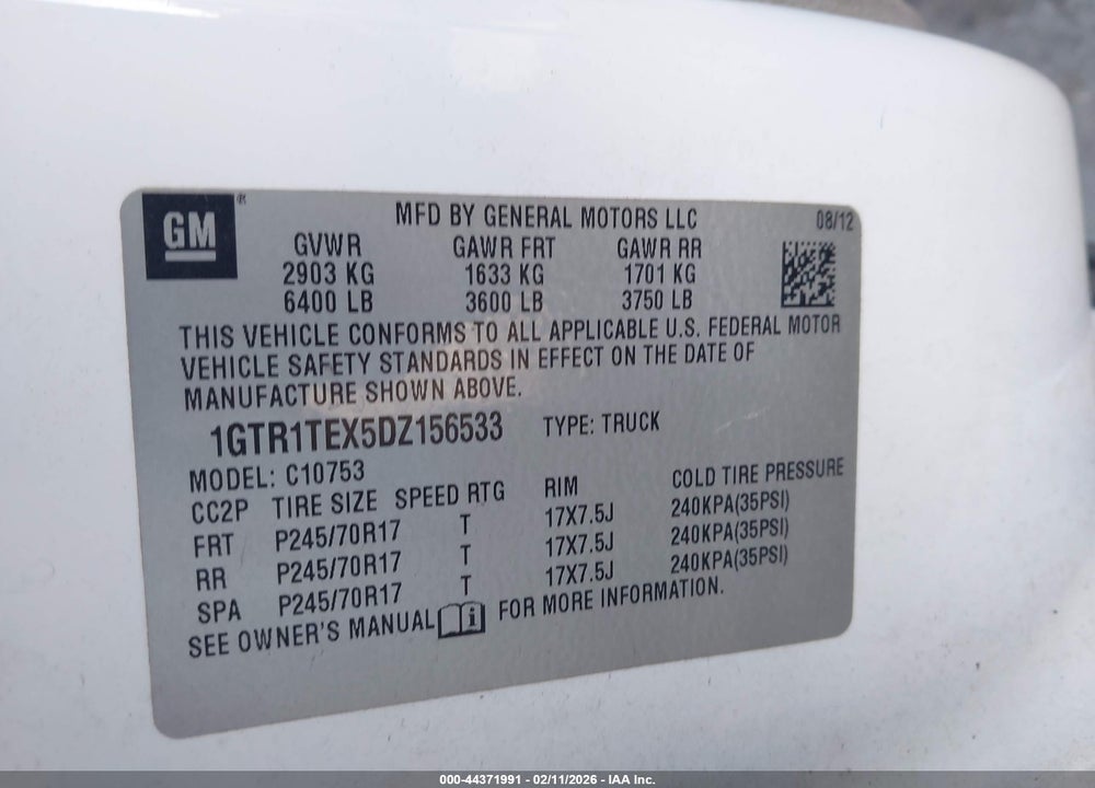2013 GMC SIERRA 1500 WORK TRUCK VIN: 1GTR1TEX5DZ156533