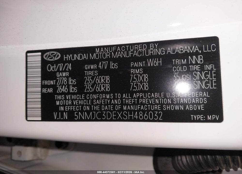 2025 HYUNDAI TUCSON SEL CONVENIENCE VIN: 5NMJC3DEXSH486032