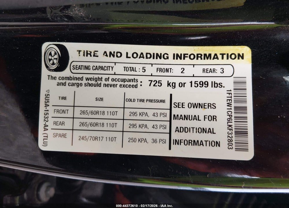 2020 FORD F-150 XLT VIN: 1FTEW1CP6LKF32803