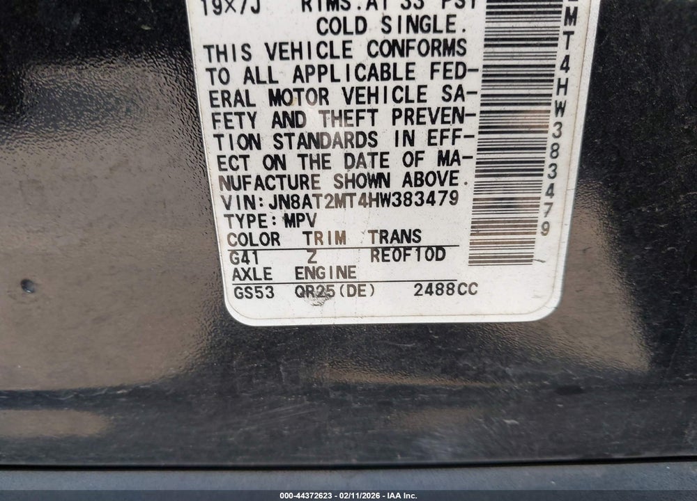 2017 NISSAN ROGUE SL VIN: JN8AT2MT4HW383479