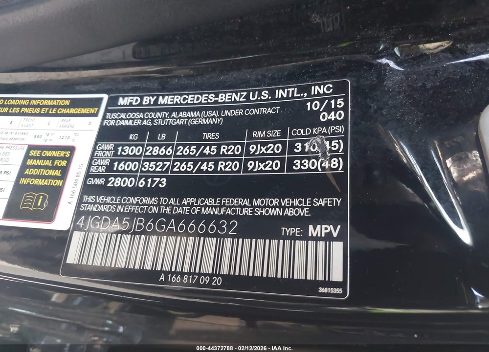 2016 MERCEDES-BENZ GLE 350 VIN: 4JGDA5JB6GA666632
