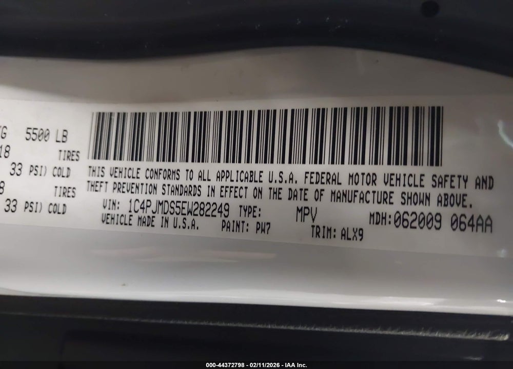 2014 JEEP CHEROKEE LIMITED VIN: 1C4PJMDS5EW282249