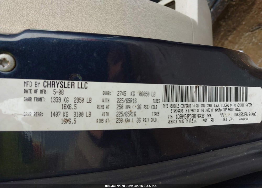 2008 DODGE GRAND CARAVAN SXT VIN: 1D8HN54P58B176438