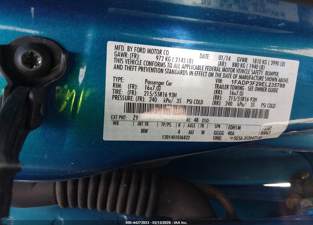 2014 FORD FOCUS SE VIN: 1FADP3F29EL235788