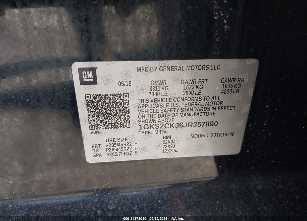 2018 GMC YUKON DENALI VIN: 1GKS2CKJ6JR357890