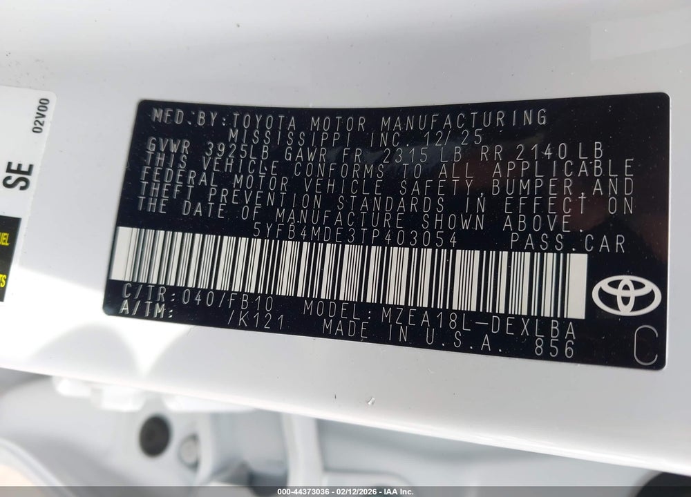 2026 TOYOTA COROLLA LE VIN: 5YFB4MDE3TP403054