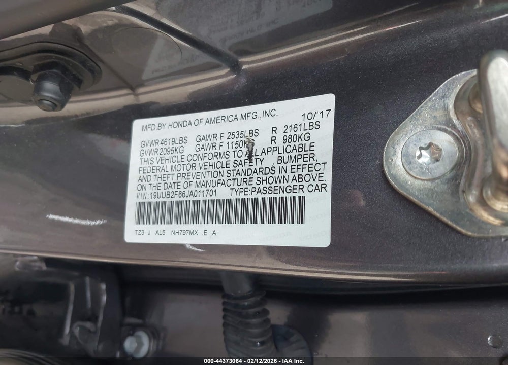 2018 ACURA TLX TECH   A-SPEC PKGS VIN: 19UUB2F66JA011701