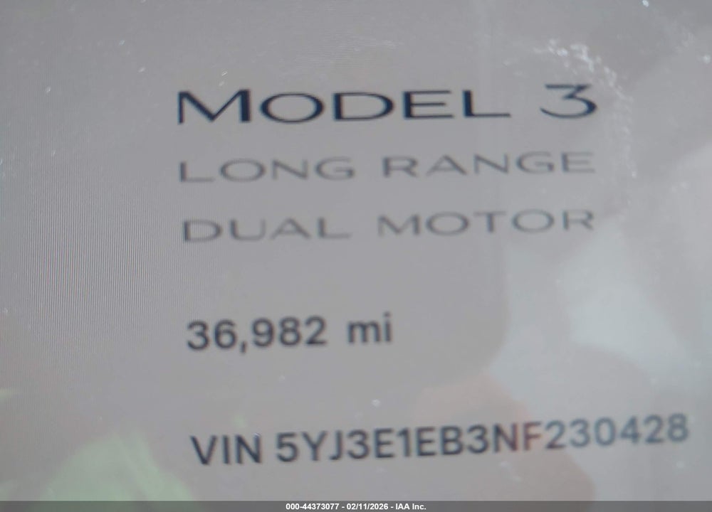 2022 TESLA MODEL 3 LONG RANGE DUAL MOTOR ALL-WHEEL DRIVE VIN: 5YJ3E1EB3NF230428