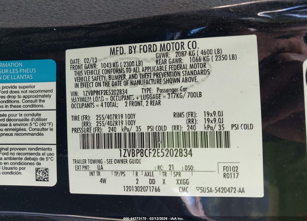 2014 FORD MUSTANG GT PREMIUM VIN: 1ZVBP8CF2E5202834