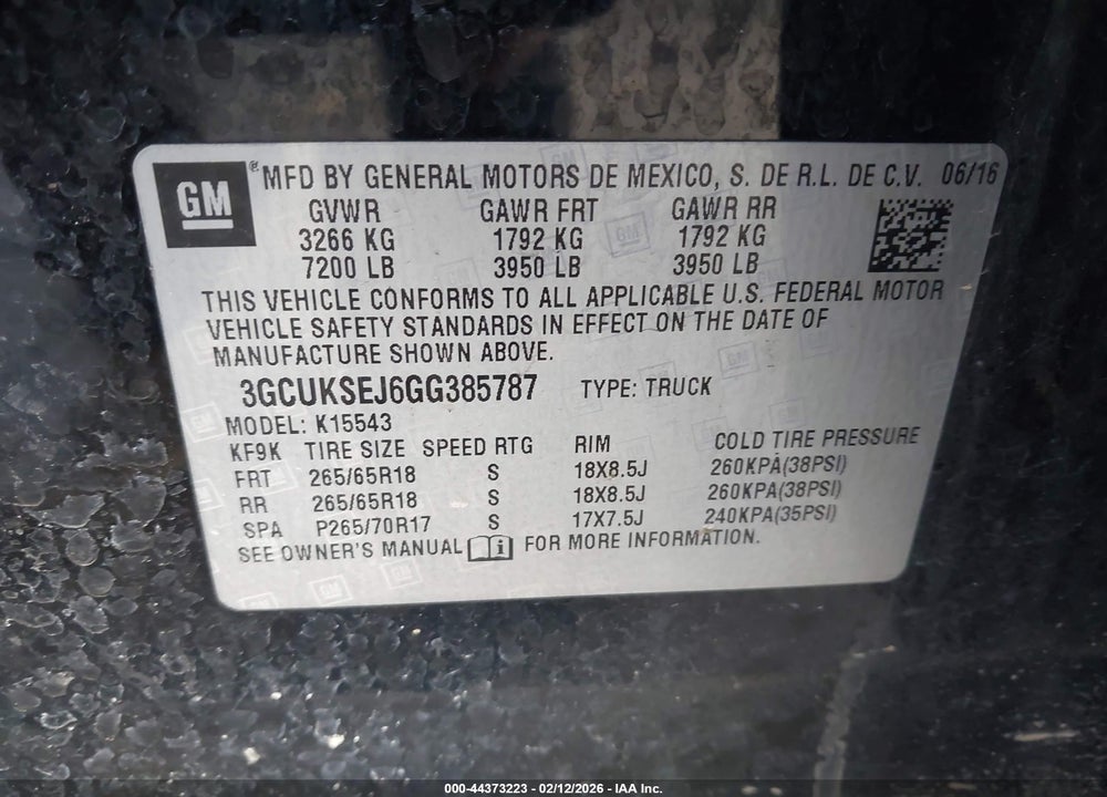 2016 CHEVROLET SILVERADO 1500 2LZ VIN: 3GCUKSEJ6GG385787
