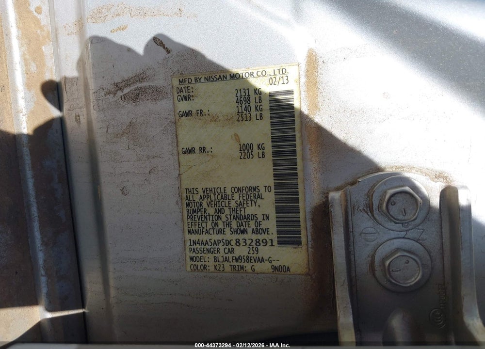 2013 NISSAN MAXIMA 3.5 SV VIN: 1N4AA5AP5DC832891