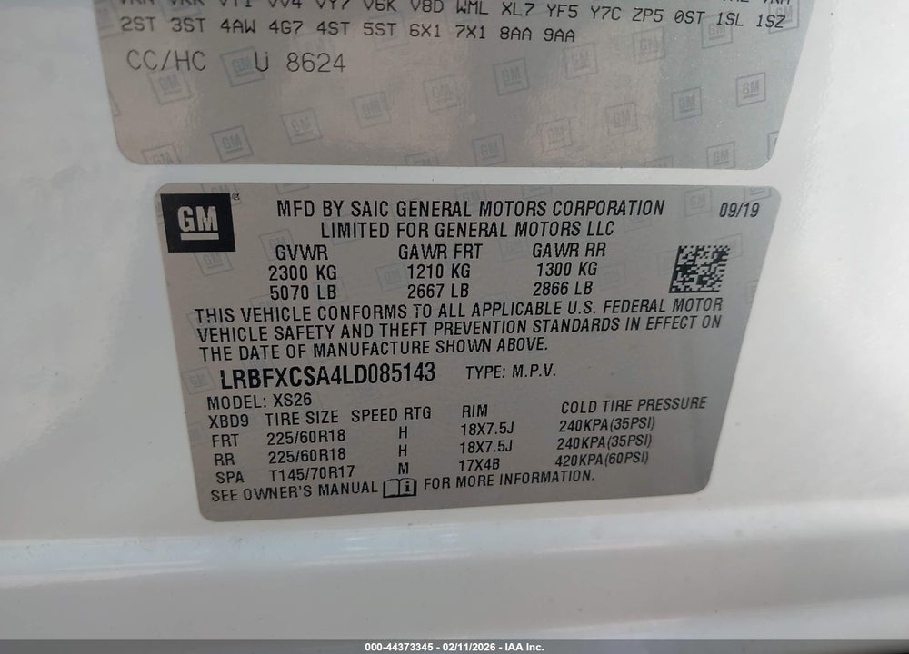 2020 BUICK ENVISION FWD ESSENCE VIN: LRBFXCSA4LD085143