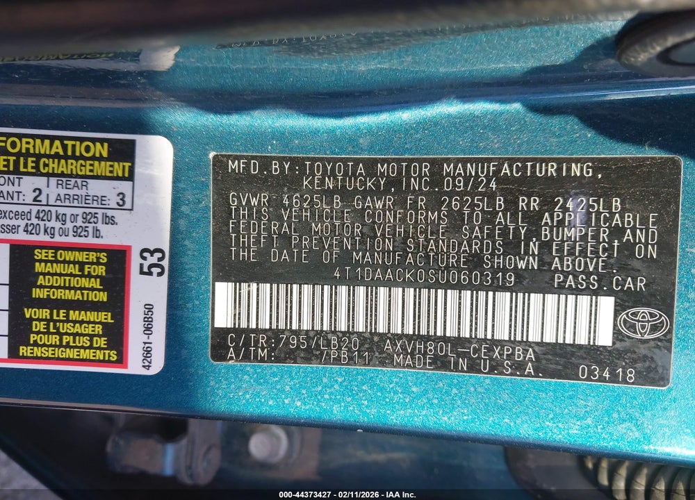 2025 TOYOTA CAMRY XSE VIN: 4T1DAACK0SU060319