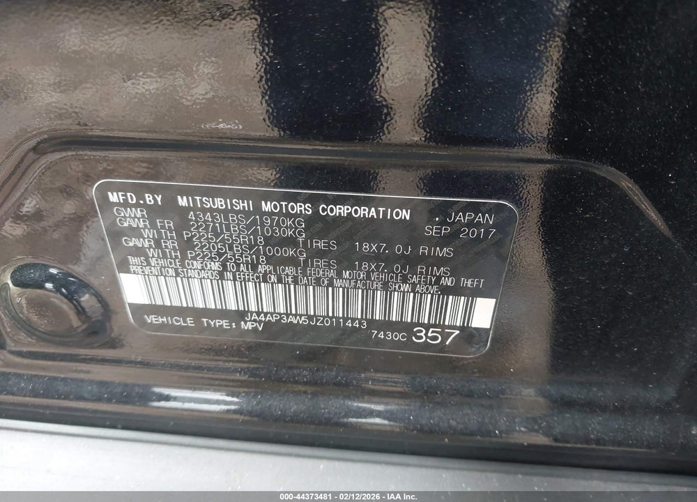 2018 MITSUBISHI OUTLANDER SPORT 2.4 SE VIN: JA4AP3AW5JZ011443