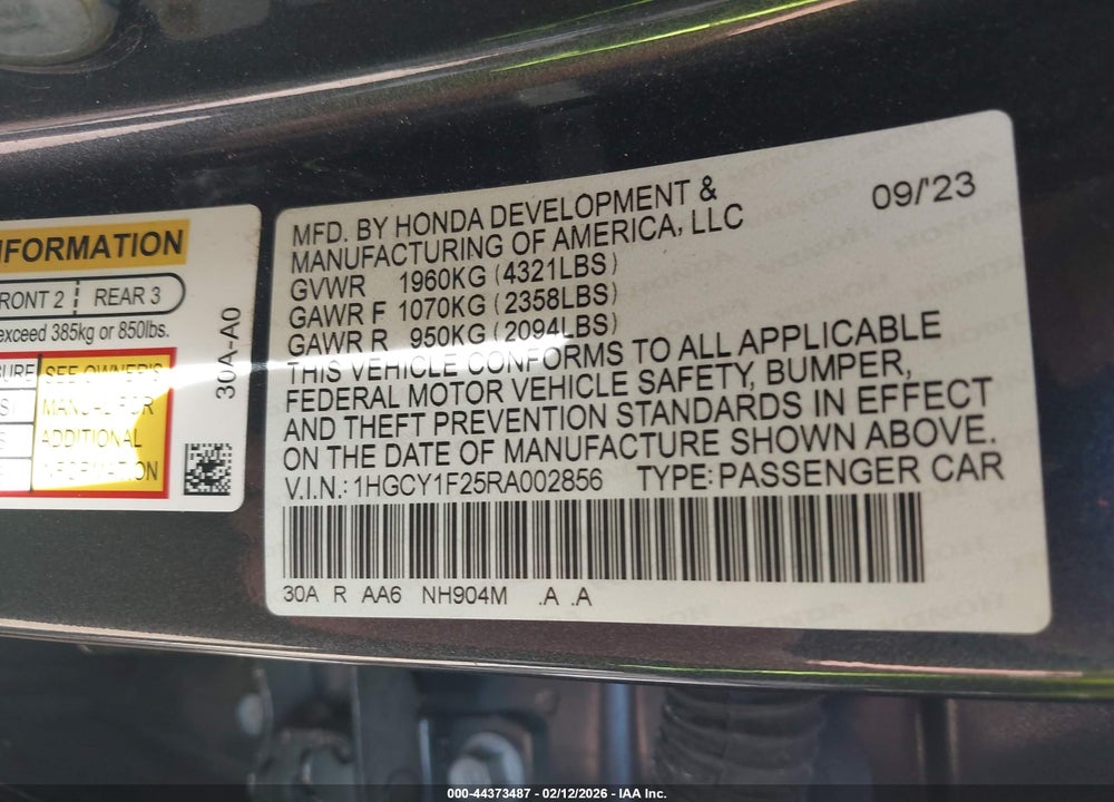 2024 HONDA ACCORD LX VIN: 1HGCY1F25RA002856
