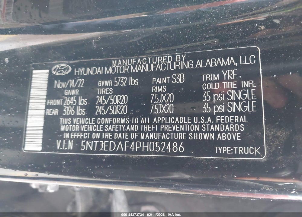2023 HYUNDAI SANTA CRUZ LIMITED VIN: 5NTJEDAF4PH052486
