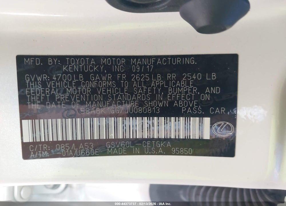2018 LEXUS ES 350 VIN: 58ABK1GG7JU080813