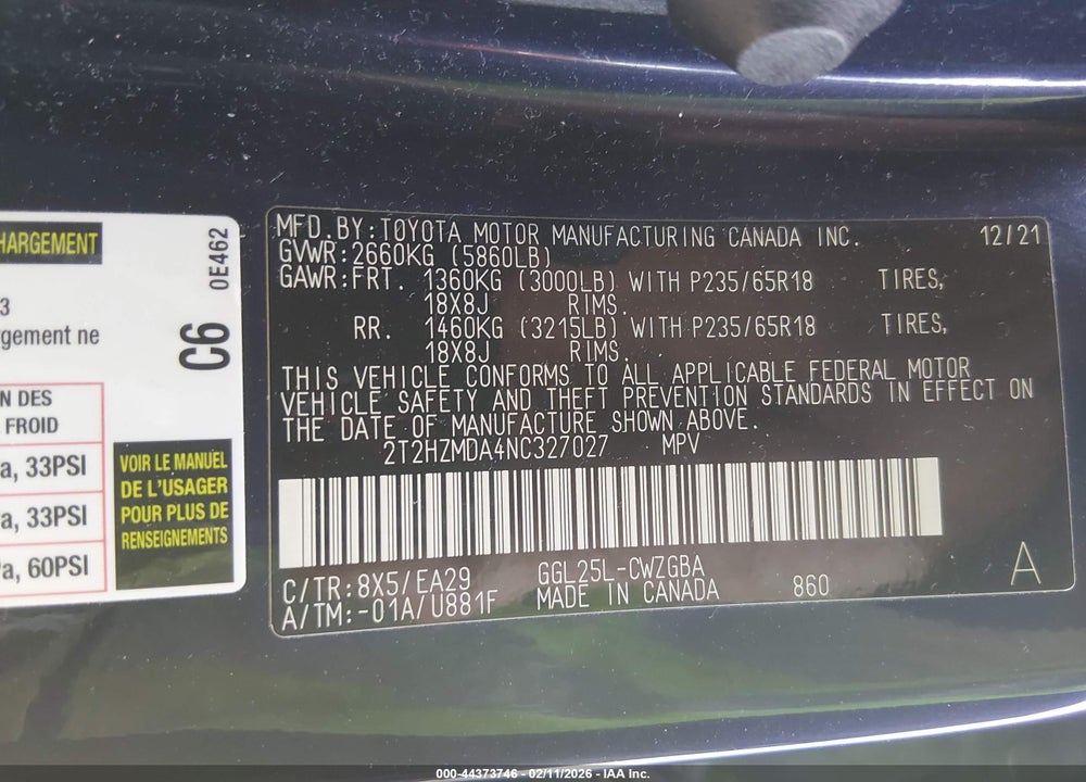 2022 LEXUS RX 350 VIN: 2T2HZMDA4NC327027