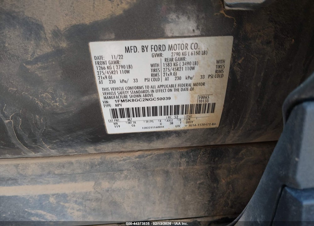 2022 FORD EXPLORER ST VIN: 1FM5K8GC2NGC50039