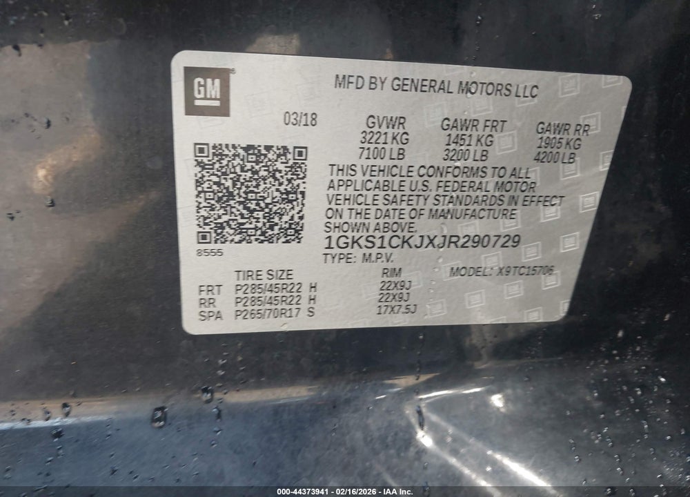 2018 GMC YUKON DENALI VIN: 1GKS1CKJXJR290729