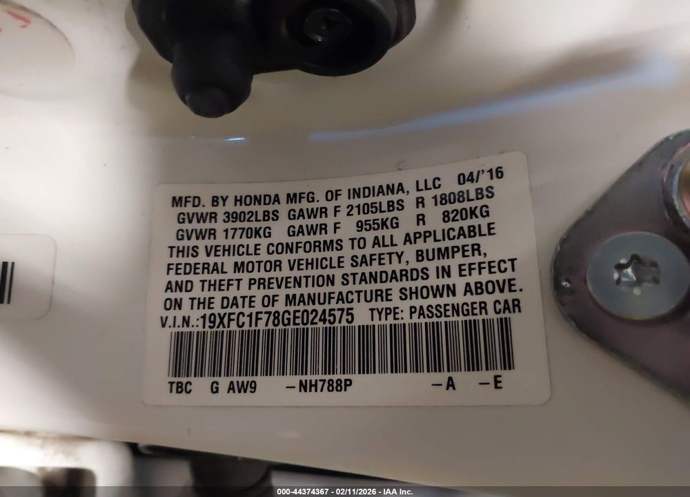 2016 HONDA CIVIC EX-L VIN: 19XFC1F78GE024575