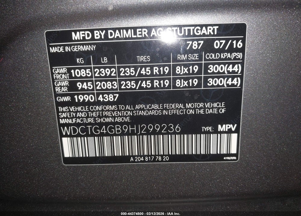 2017 MERCEDES-BENZ GLA 250 4MATIC VIN: WDCTG4GB9HJ299236