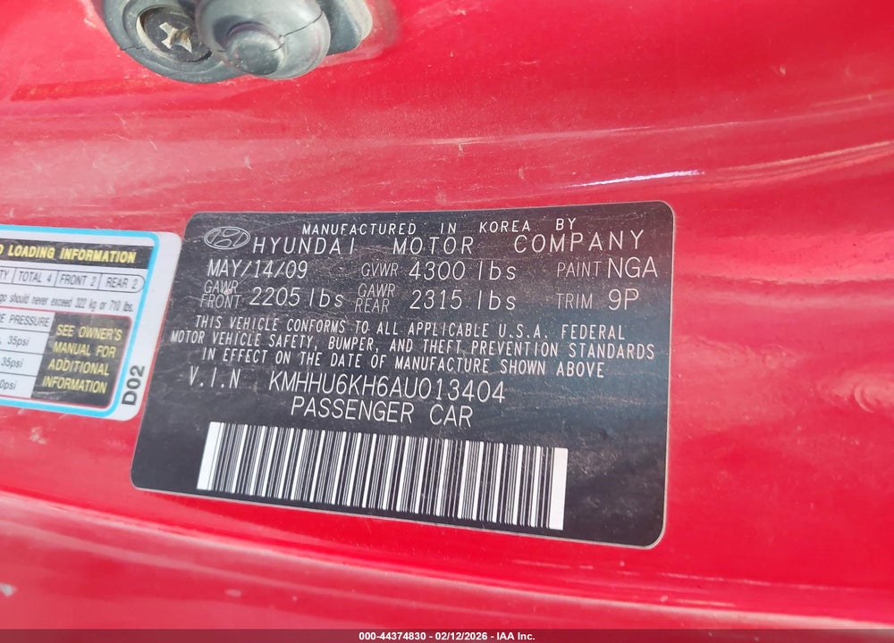 2010 HYUNDAI GENESIS 3.8 VIN: KMHHU6KH6AU013404
