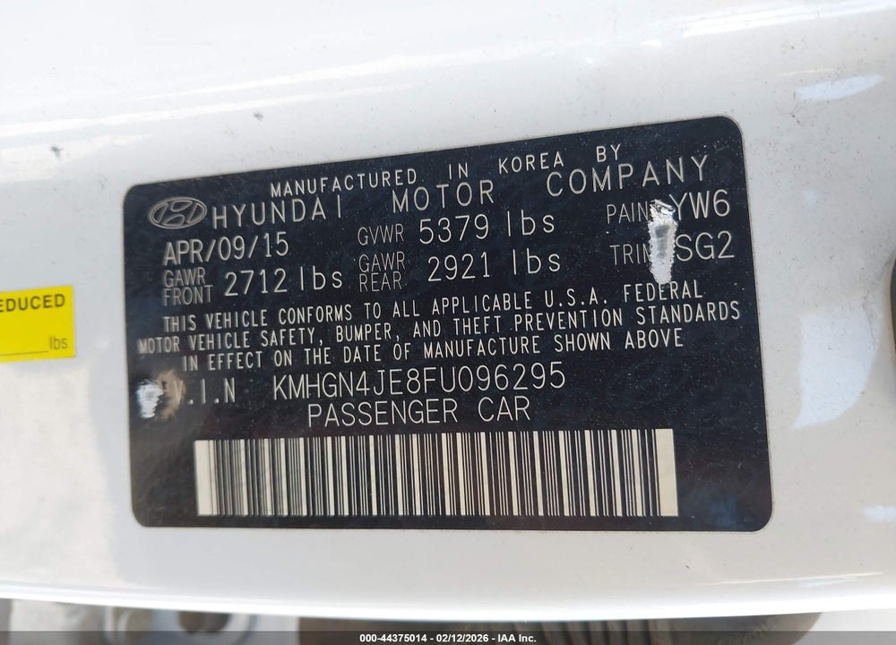 2015 HYUNDAI GENESIS 3.8 VIN: KMHGN4JE8FU096295