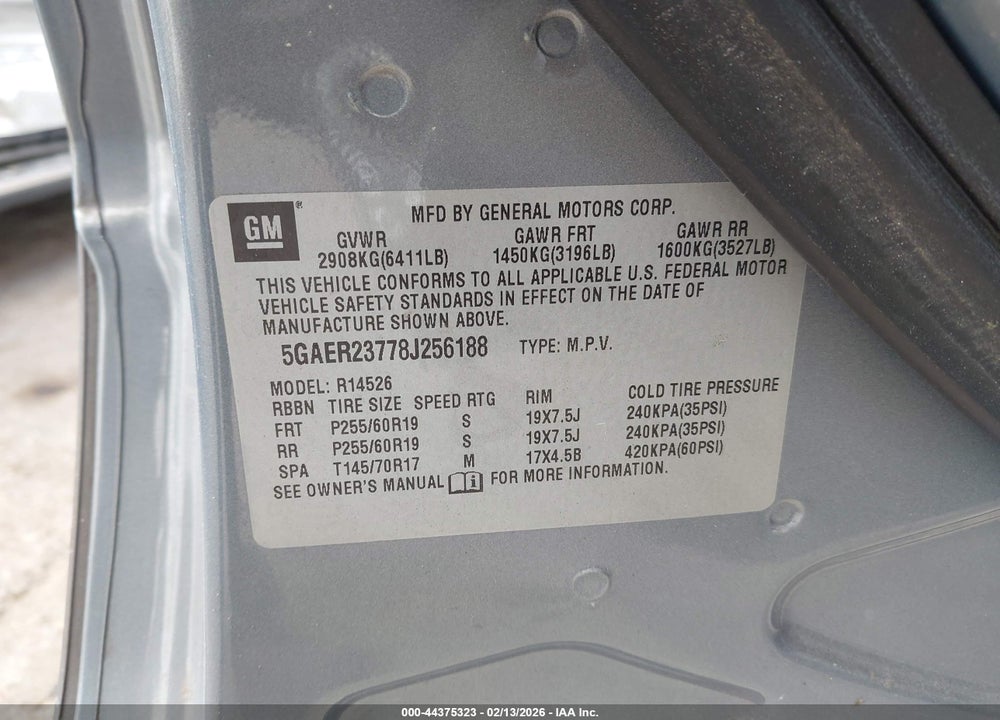 2008 BUICK ENCLAVE CXL VIN: 5GAER23778J256188