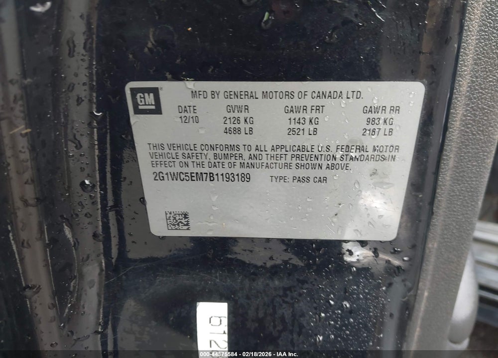 2011 CHEVROLET IMPALA LTZ VIN: 2G1WC5EM7B1193189