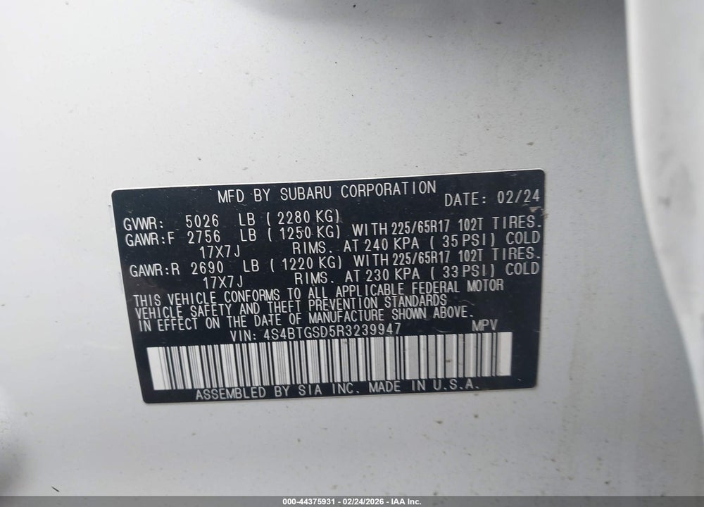 2024 SUBARU OUTBACK WILDERNESS VIN: 4S4BTGSD5R3239947