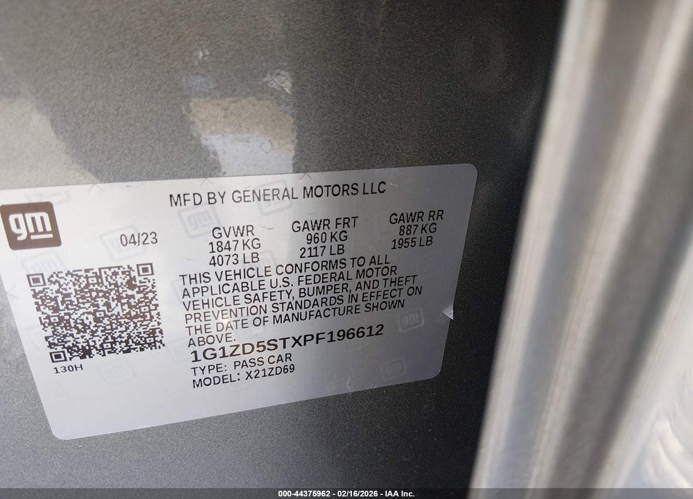 2023 CHEVROLET MALIBU FWD 1LT VIN: 1G1ZD5STXPF196612