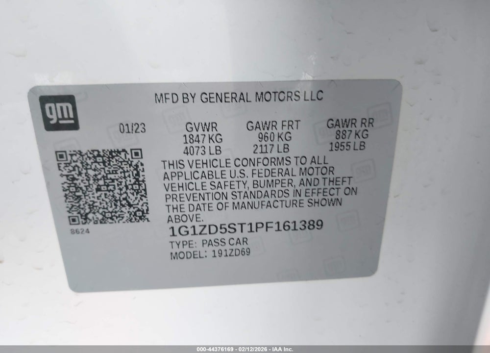 2023 CHEVROLET MALIBU FWD 1LT VIN: 1G1ZD5ST1PF161389