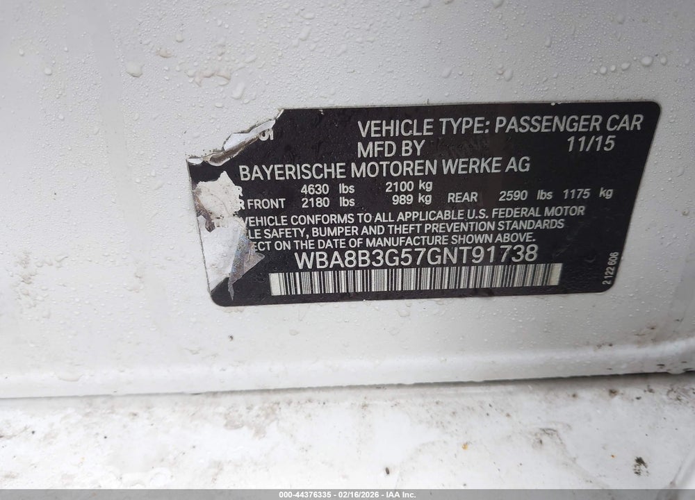 2016 BMW 340I VIN: WBA8B3G57GNT91738