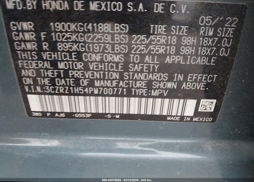 2023 HONDA HR-V 2WD SPORT VIN: 3CZRZ1H54PM700771