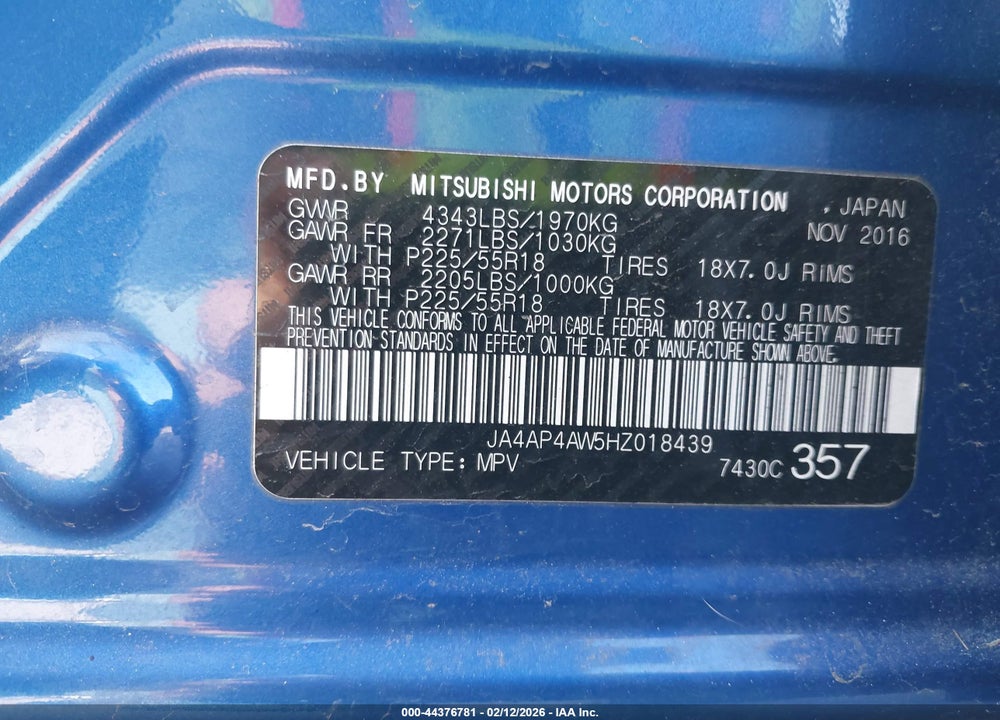 2017 MITSUBISHI OUTLANDER SPORT 2.4 SEL VIN: JA4AP4AW5HZ018439