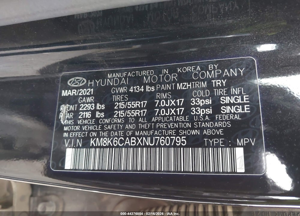 2022 HYUNDAI KONA SEL VIN: KM8K6CABXNU760795