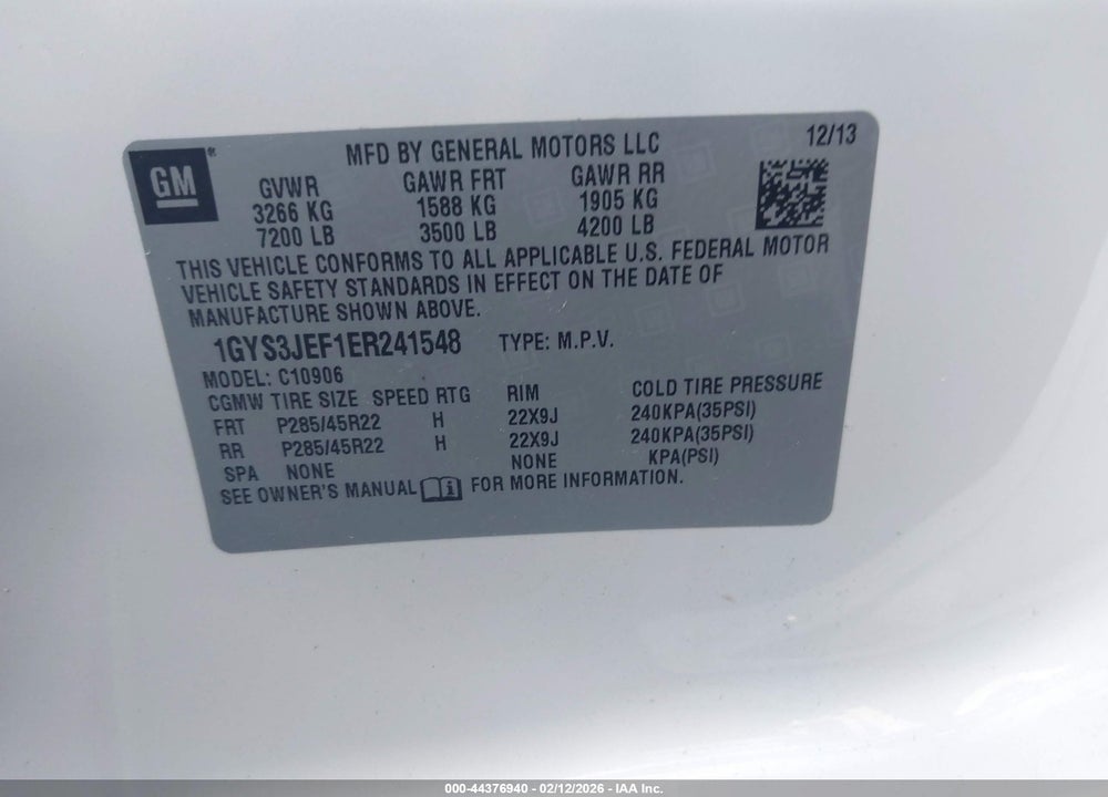 2014 CADILLAC ESCALADE ESV PREMIUM VIN: 1GYS3JEF1ER241548